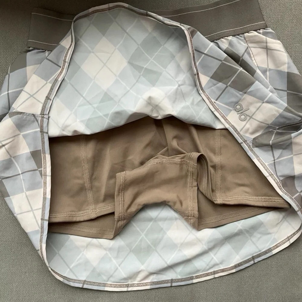 Alo Yoga Argyle Match Point Tennis Skirt Gravel/Titanium XXS